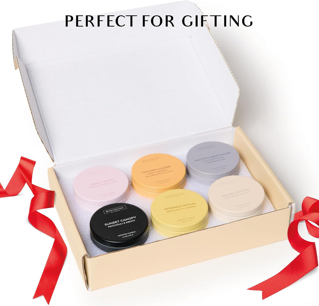 Candle Gift Set - 6 Soy Scented Candles (1.4 oz) | Aromatherapy Candles with Orange, Eucalyptus, Rose & Jasmine - Set of 6
