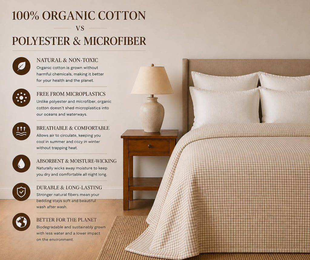 100% Organic Cotton Quilt (Shell & Fill), Neutral Gingham Quilt, Oeko-TEX Certified, GOTS Certified, Channel