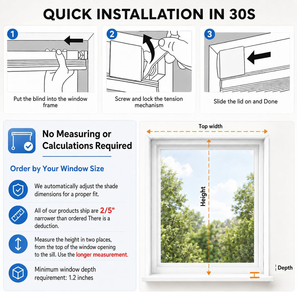 Cordless Blackout Cellular Shades, 16" W x 36" H, Black Gray, Custom Size Honeycomb Blinds for Windows, No Drill No