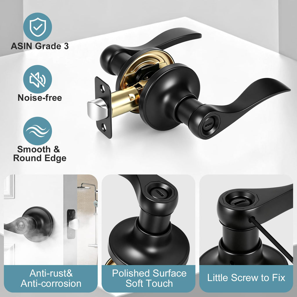 5 Pack Privacy Door Levers Interior Door Handles, Matte Black Keyless Interior Door Knobs Locks , Heavy Duty Door