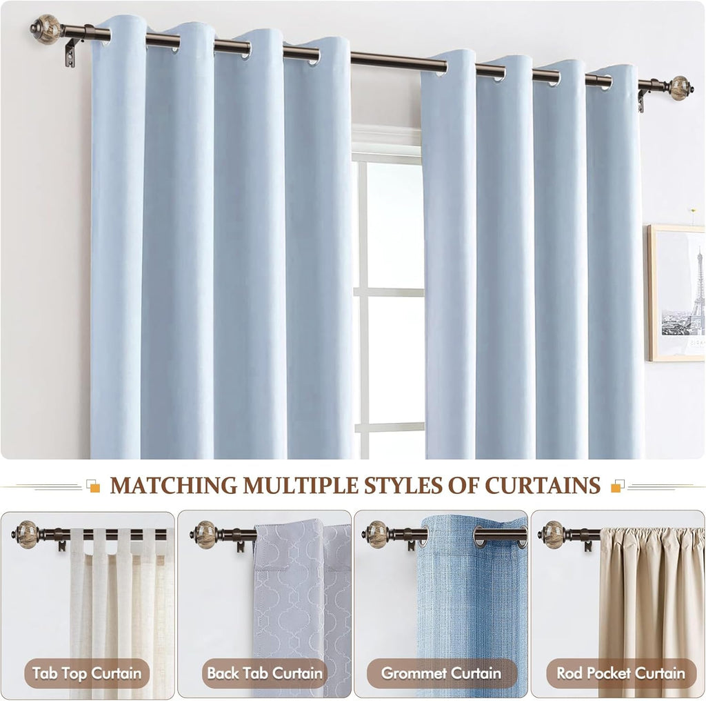 1 Inch Curtain Rods for Windows 72 to 144 Inches (6-12ft) Bronze Heavy Duty Curtain Rod, Adjustable Long Drapery Rods