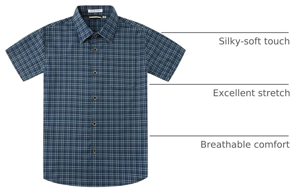 Boys Casual Button Down Shirts Short Sleeve Wrinkle Free Way Stretch Dress Shirs Plaid Shirts for Kids