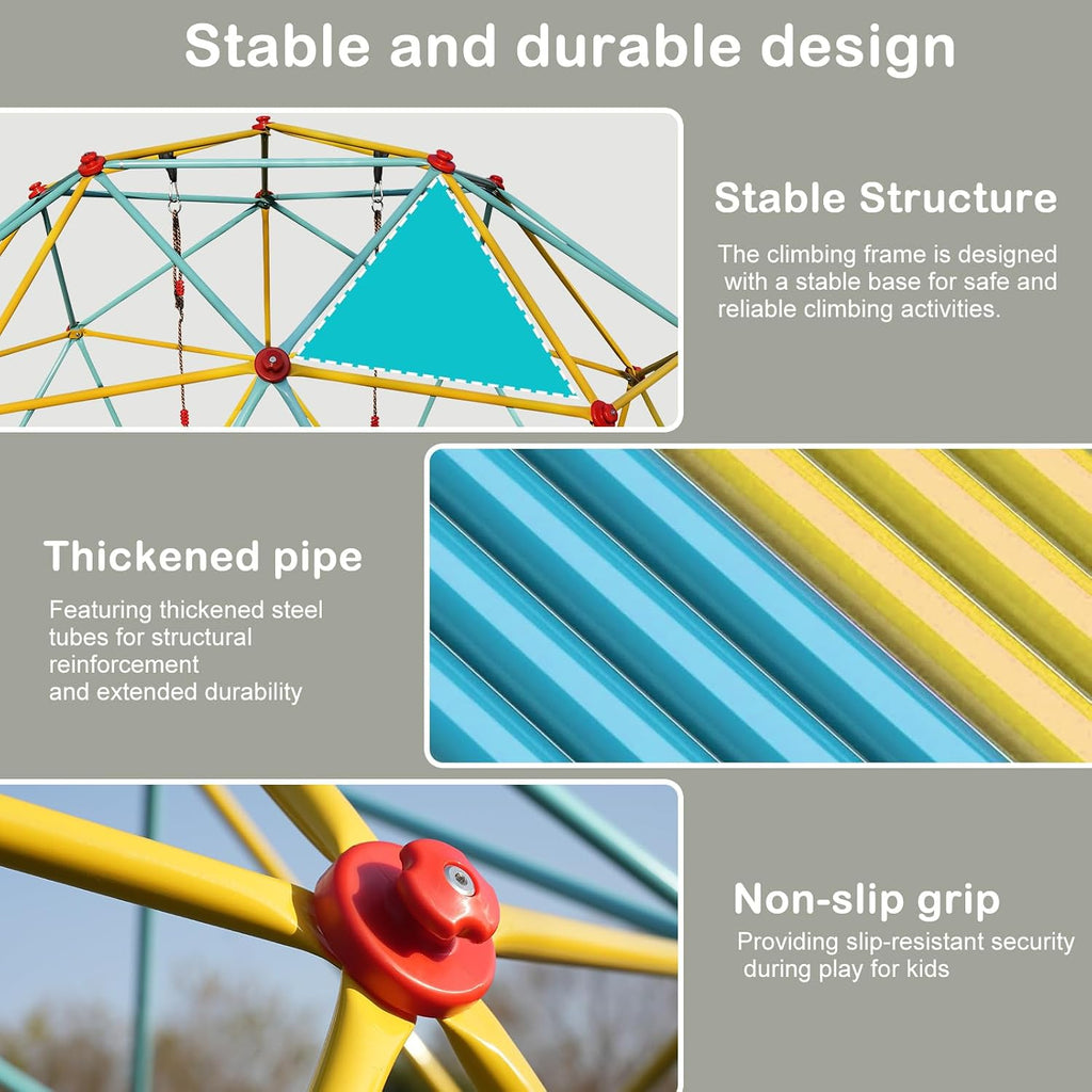 10FT Climbing Dome with Swing Kids Backyard Jungle Gym for Ages 3-10 | ASTM-certified Large Dome Climber, 1000lbs