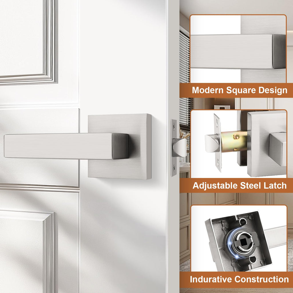 10 Pack Satin Nickel Square Door Lever Door Lock Handle Lockset Keyless Doorknobs Passage Knobs Lockset Interior