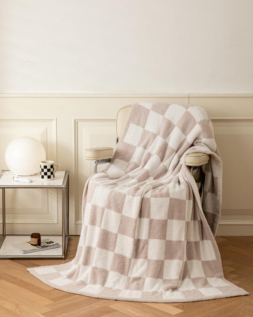 Ultra Soft Cozy Buffalo Checkerboard Grid Fluffy Microfiber Knitted Throw Blanket Lightweight Fleece Checkered