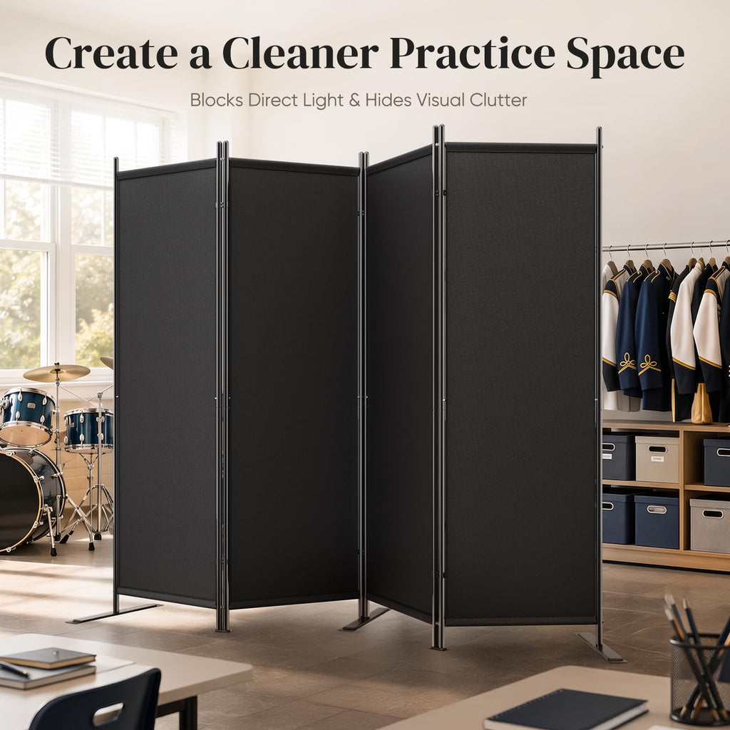 4 Panel Room Divider 6FT Tall Folding Privacy Screen, Black