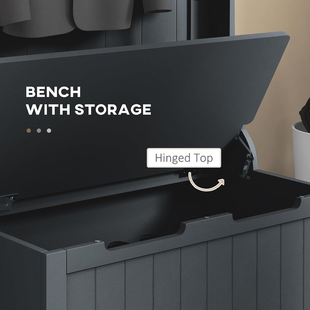 Hall Tree with Bench and Shoe Storage, 3-in-1 Entryway Bench with Coat Rack, 4 Hooks and Flip Top Storage