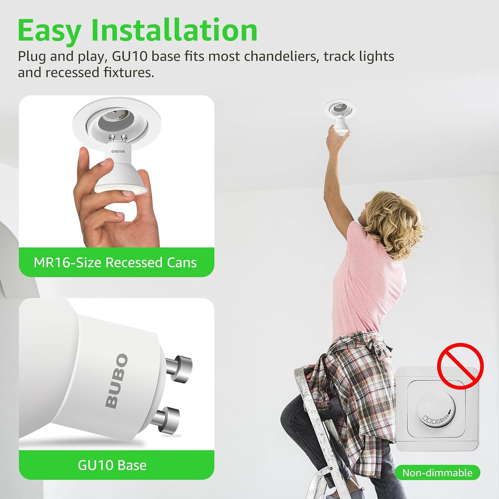GU10 LED Bulb 6W Equivalent 50W, 2700K Soft White 650 Lumens, Non-Dimmable GU10 Bulb Replacement for Track Lighting