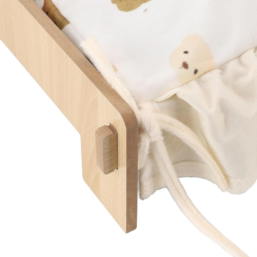 Wooden Pet Bed, Modern Elevated Design, Solid Wood Material with Removable Cushion, for Small Animals, Rabbits, Cats