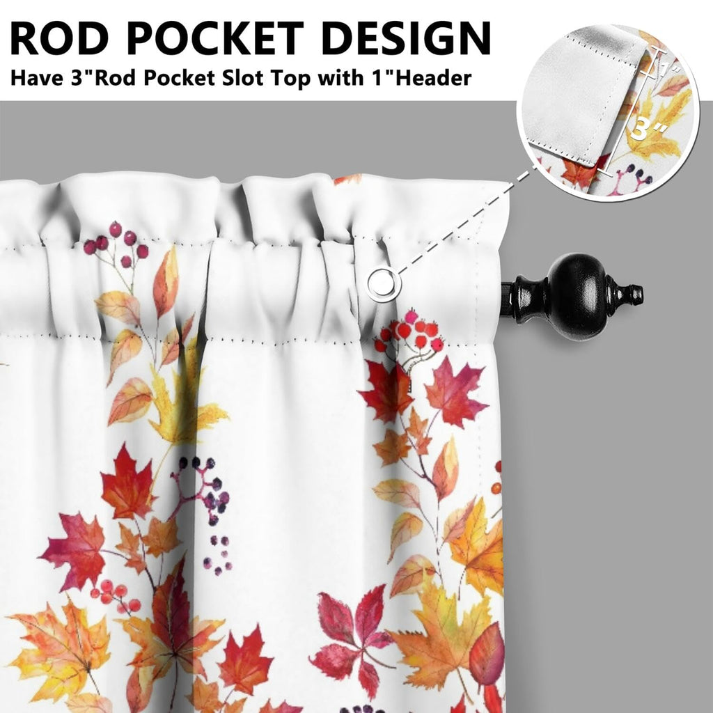 Fall Thanksgiving Kitchen Curtain Valance 3 Piece Set, Autumn Maple Leaf Berry Kitchen Decor, Thanksgiving Fall