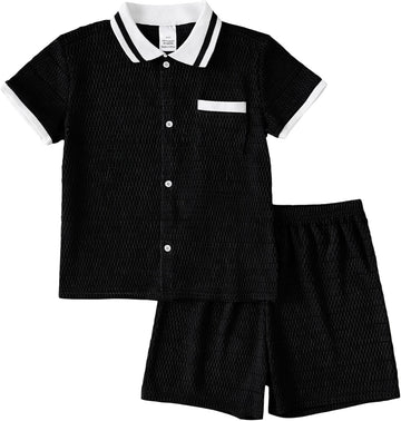 Baby Boy Waffle Knit Button-Down Shirt & Shorts Set