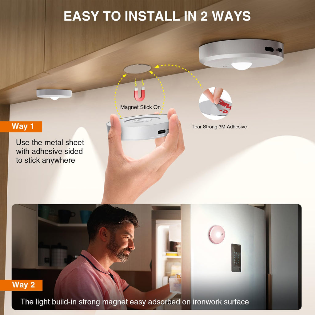 Puck Lights with Remote Control - Rechargeable, Wireless Under Cabinet Lighting, 2000mAh Battery Operated Tap Push