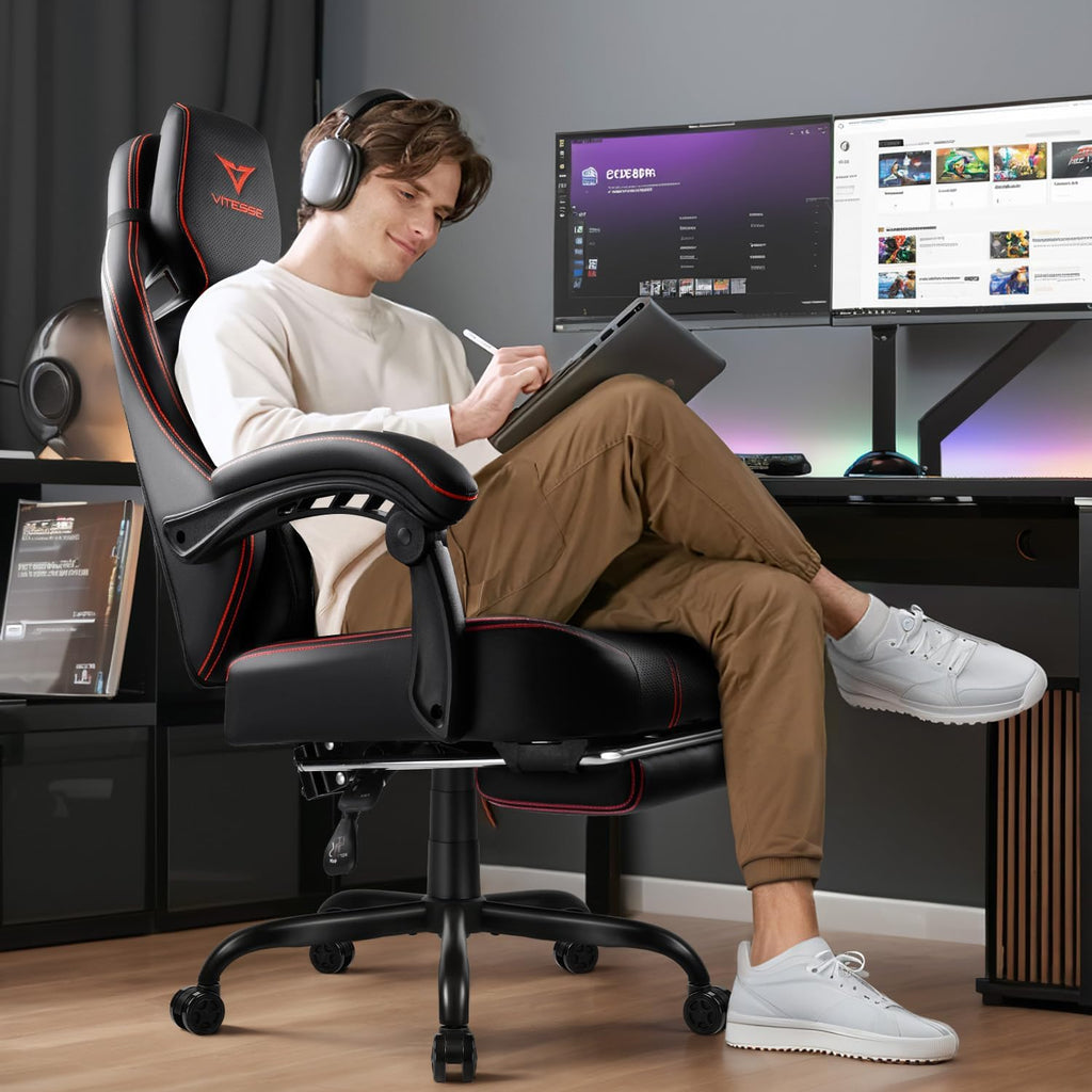 Big and Tall Gaming Chair 400lb Capacity with Footrest | Racing-Style High Back Video Game Chair for Adults, PU