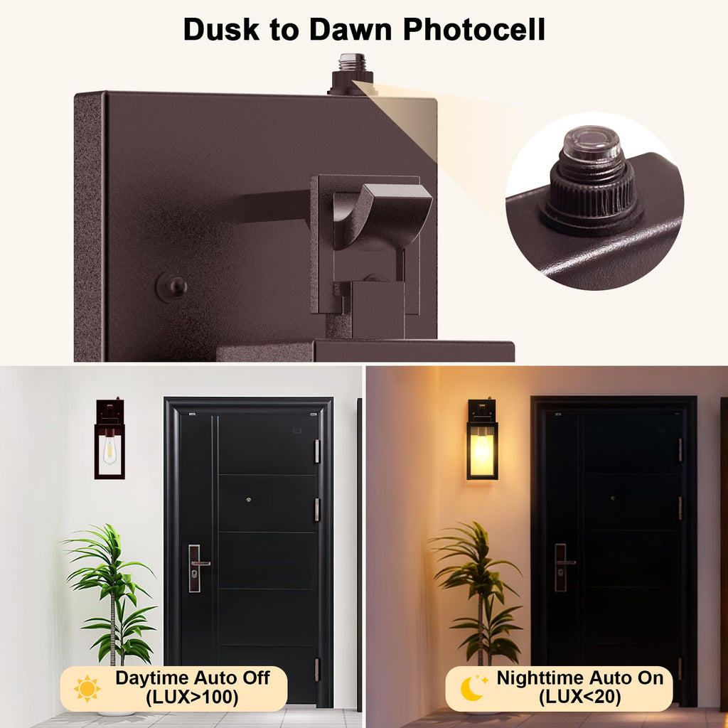2-Pack Dusk to Dawn Porch Light Farmhouse Brown Outdoor Lights