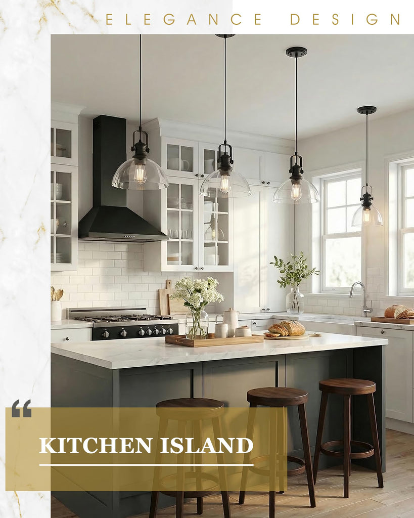 7.5" Matte Black Pendant Lights Kitchen Island, Clear Glass Shade