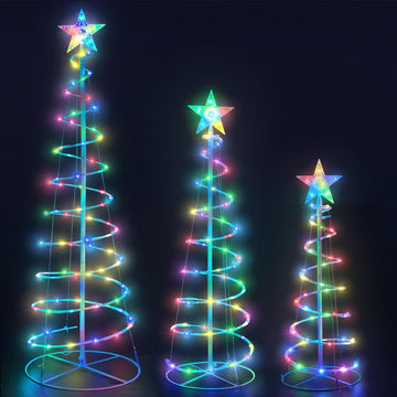 Set of 3 Christmas Spiral Tree Lights, 3/4/5 FT Holiday Decor, Multicolor