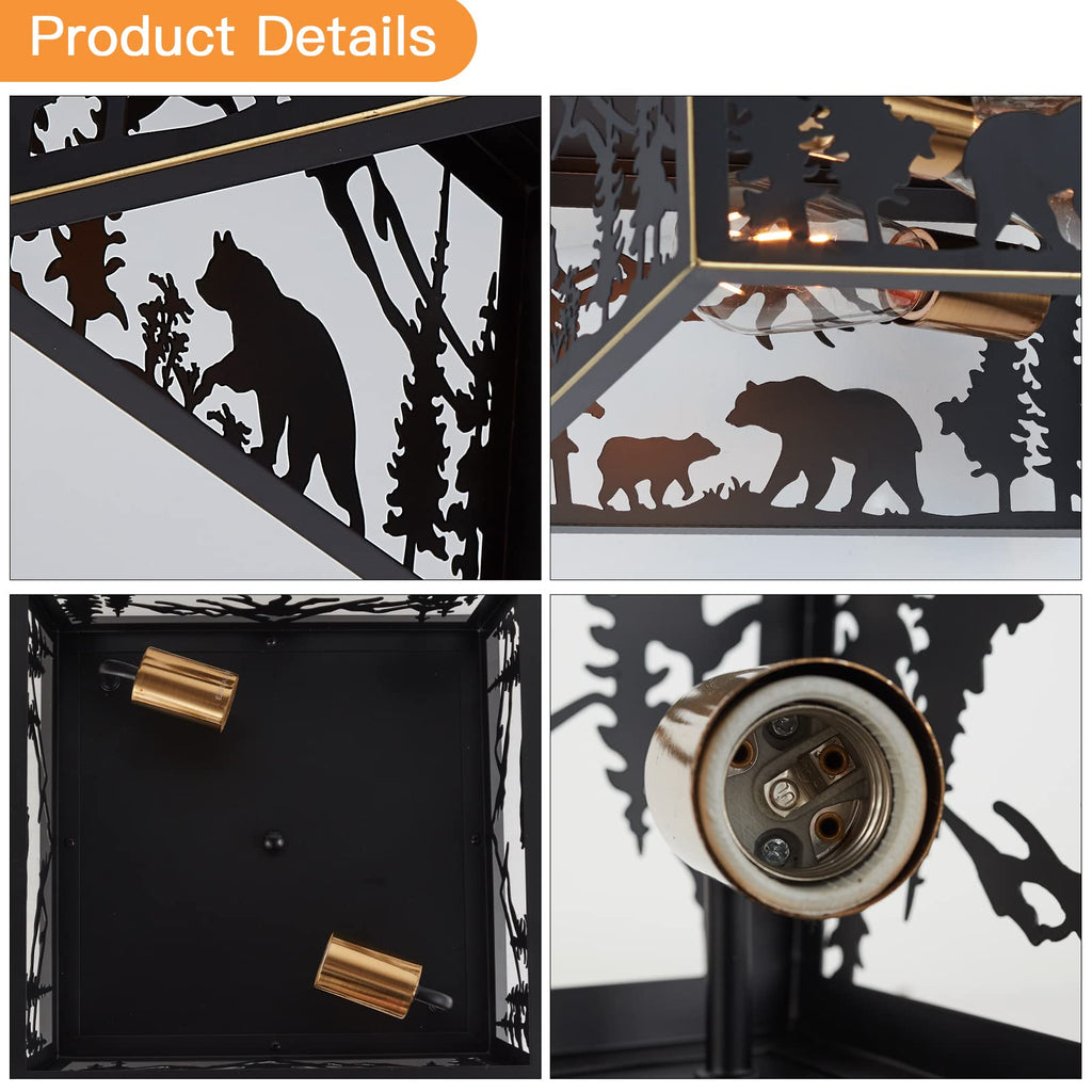 Farmhouse Flush Mount Ceiling Light Fixture, 2-Light Bear Rustic Light Fixtures for Log Cab, Outdoor Porch, and