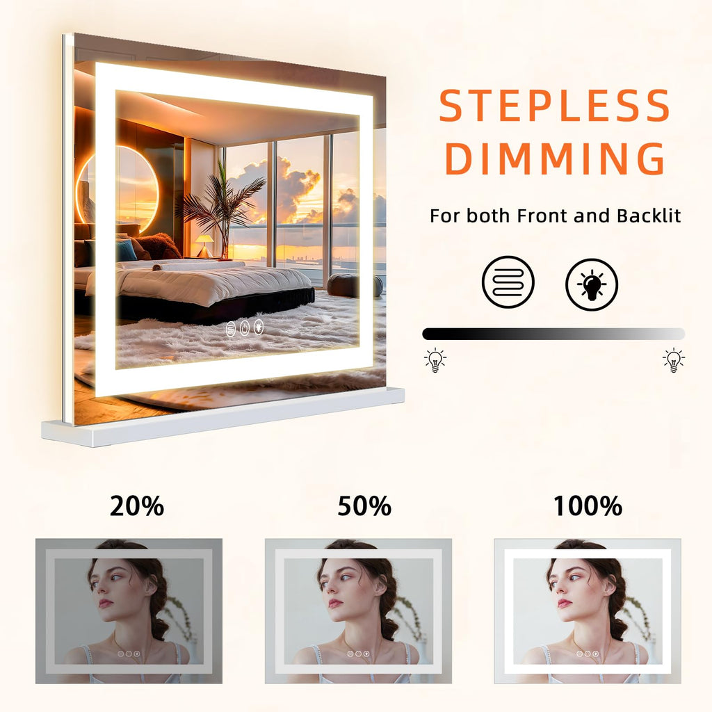Vanity Mirror with Lights, 22" x 19" Backlit + Front Lit