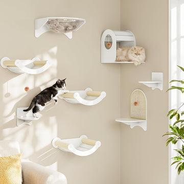 Wood Cat Wall Shelves for Large Cats, Wall-Mounted Cat Shelves and Perches, Cat wall Furniture Set with Cat House