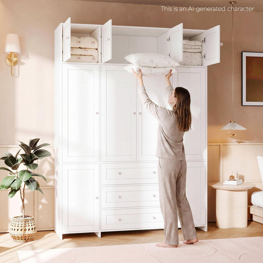 87" H Armoire Wardrobe Closet with Top Cabinets and Mirror