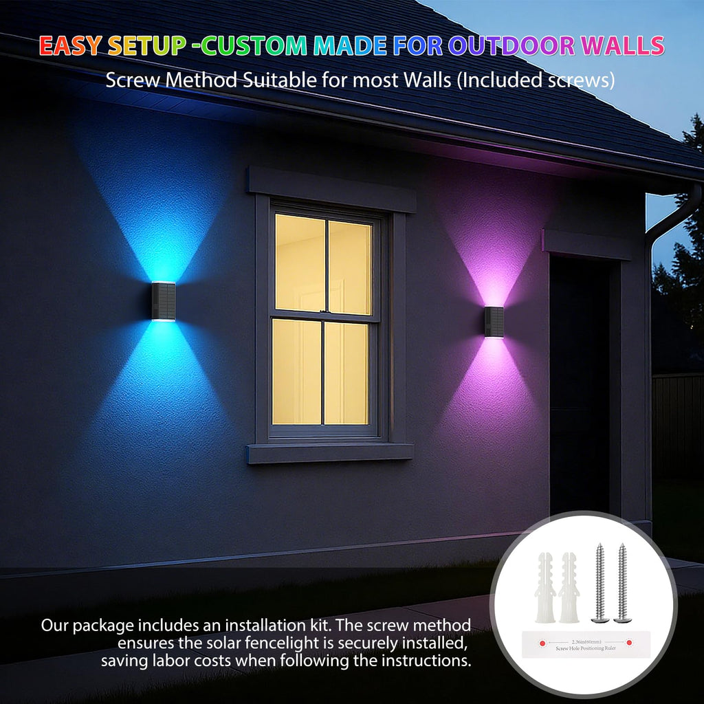 Solar Lights Outdoor, 8 Lighting Modes Dusk to Dawn Lighting Wall Sconce IP67 Waterproof Up and Down Solar Wall Light