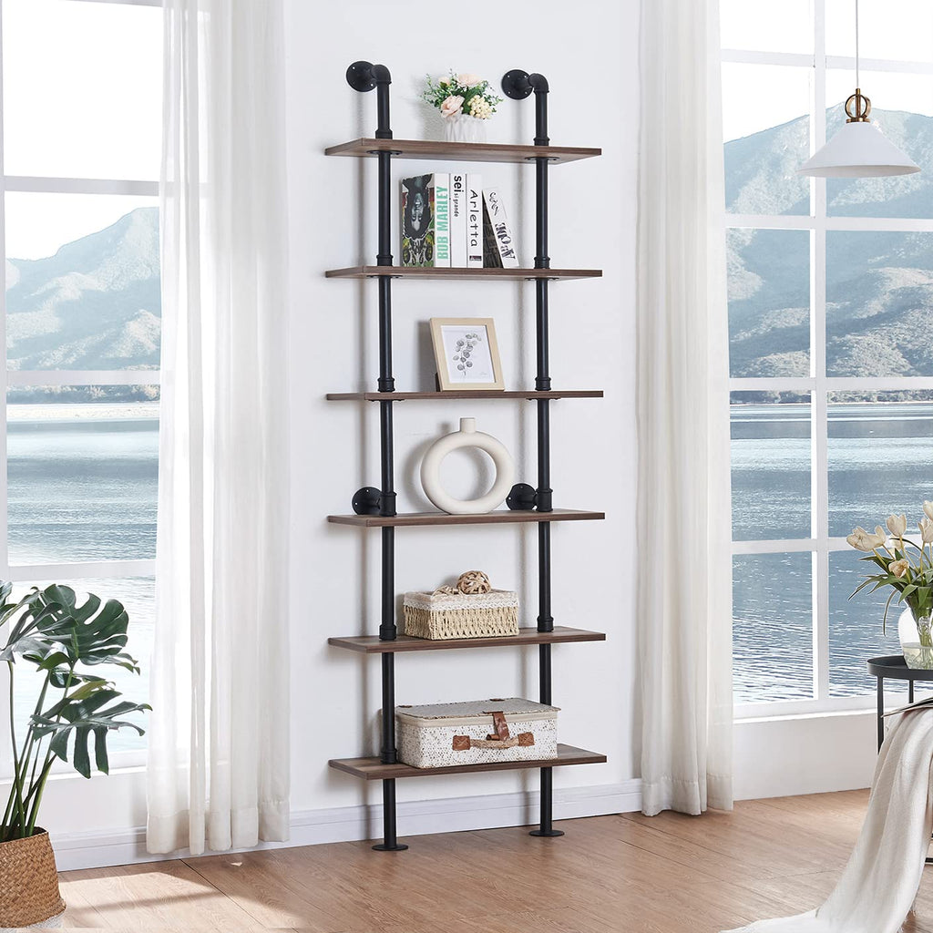 Hombazzar Industrial Pipe Bookshelf, 6 Tier Pipe Shelving