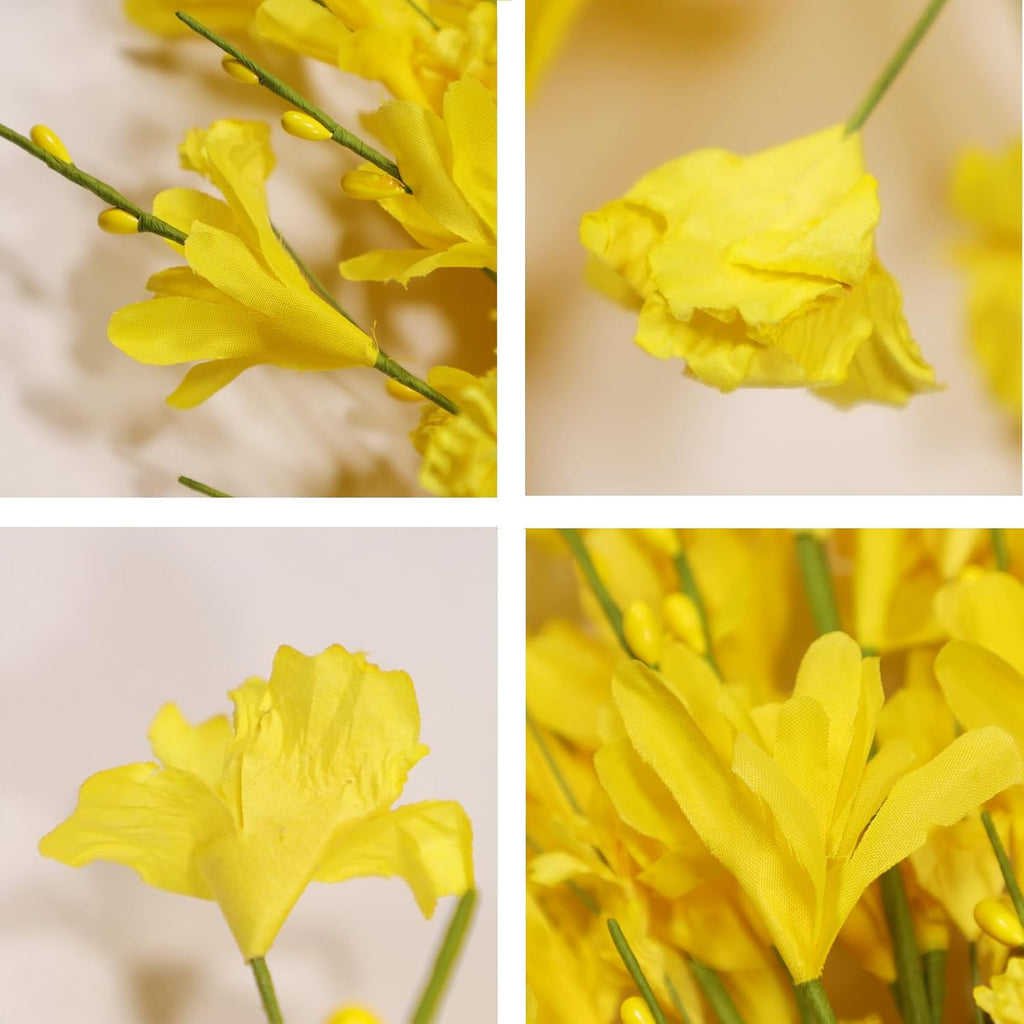 24 Inch Artificial Yellow Forsythia Flower Wreaths, Silk Leaves Paper Floral Wreath for Front Door, Spring Summer