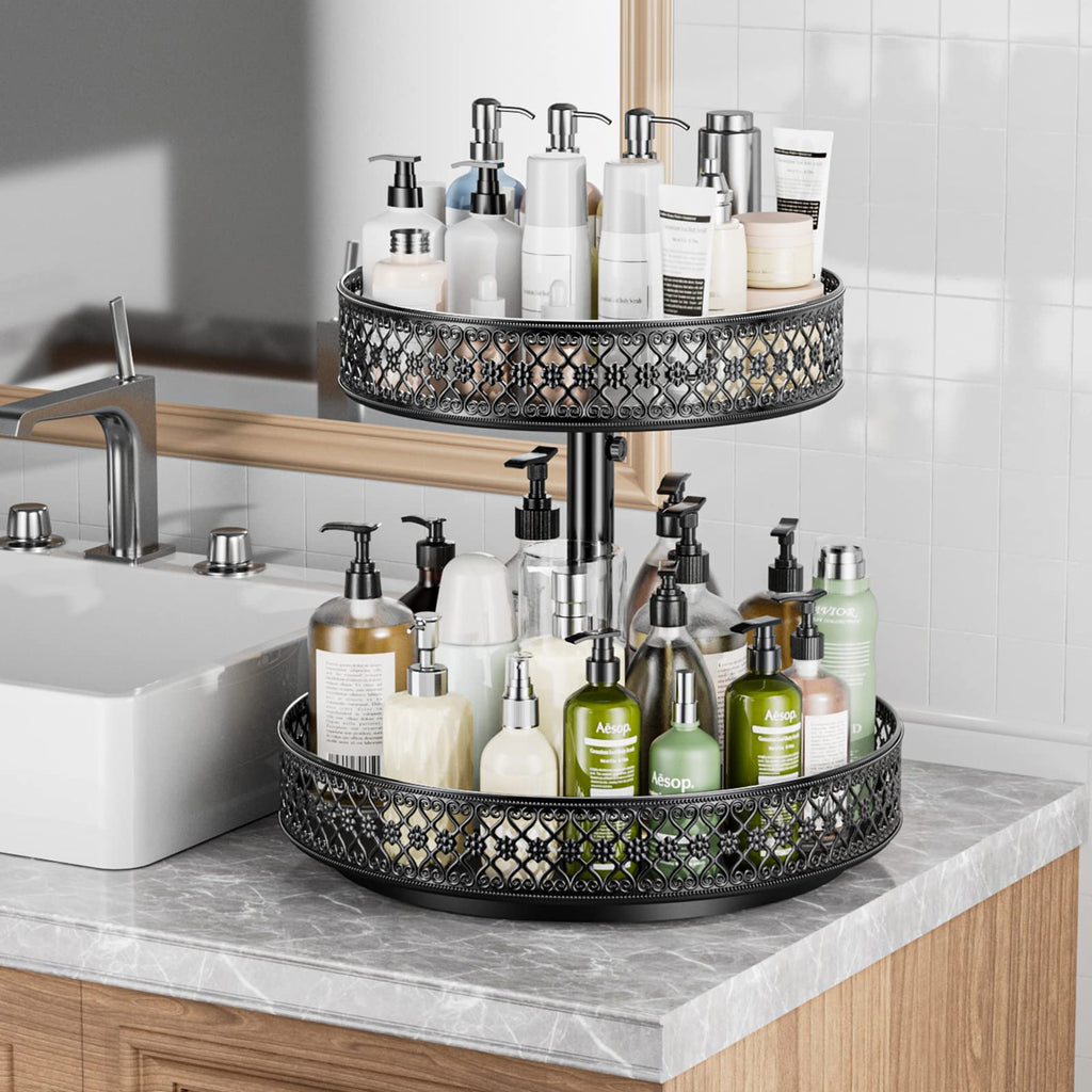 2 Tier Lazy Susan Organizer - Adjustable Rotating Spice Rack 12 inch