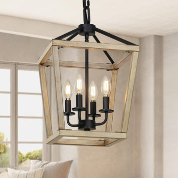 4 Light Chandelier Fixture, Farmhouse Light Fixtures Geometric Metal Cage Modern Ceiling Light with Adjustable Height, E12 Base Hanging Lights for Kitchen Island, Dining Room, Living Room, Indoor A128-B0C14G7XHP