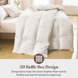 Goose Feather Down Fiber Comforter King - 100% Organic Cotton Shell All Season Duvet Insert