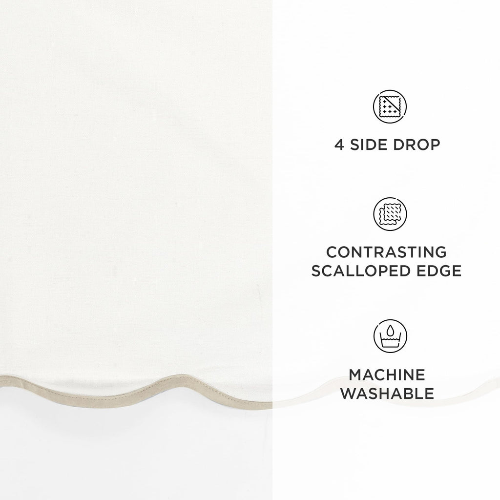 Coastal Chic Scalloped Edge Baby Crib Skirt Single 28" W x 52" L +16" Drop Neutral - White Crib Skirt - Baby