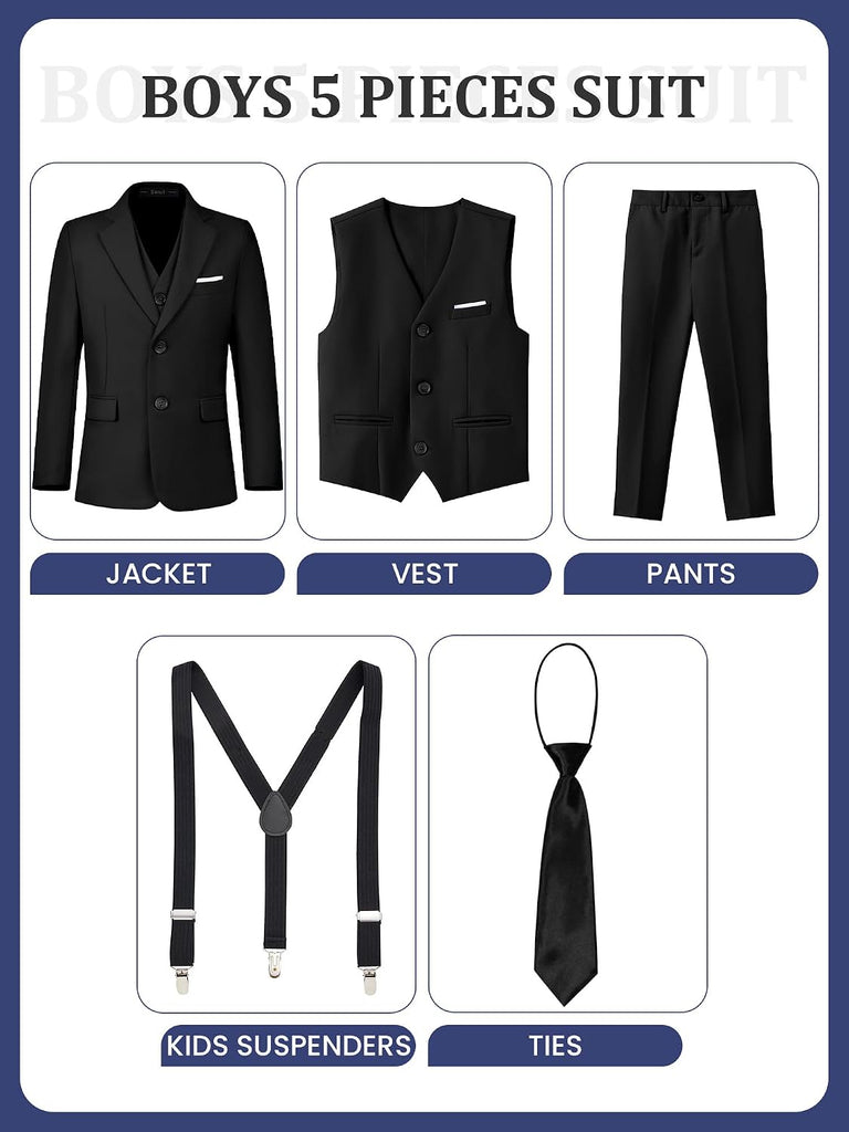 Boys' Formal Suits Set Dresswear Tuxedo Suit Adjustable Waist with Suspenders Teen Boy Dress Clothes