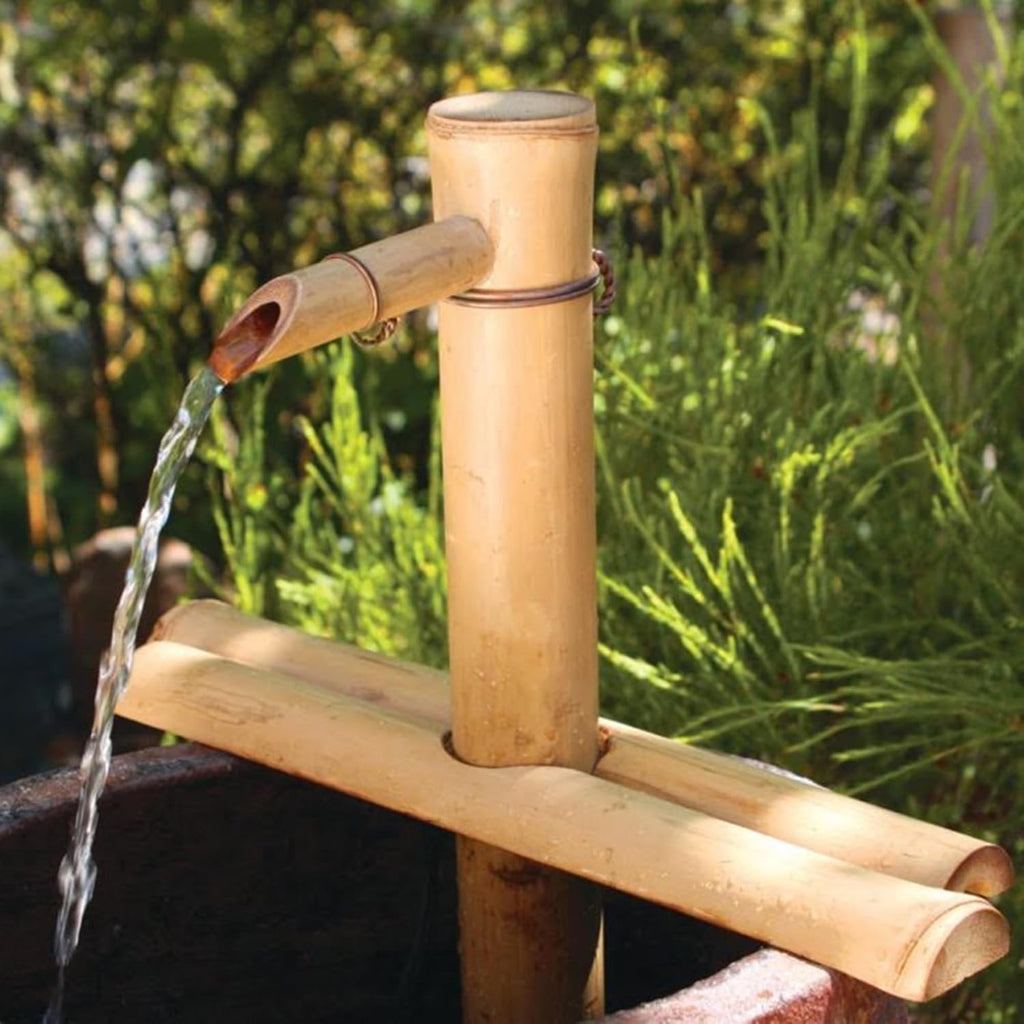 12" Adjustable Bamboo Fountain Kit with Pump - Classic Zen Water Feature for Bowls, Basins, Water Gardens & Patio