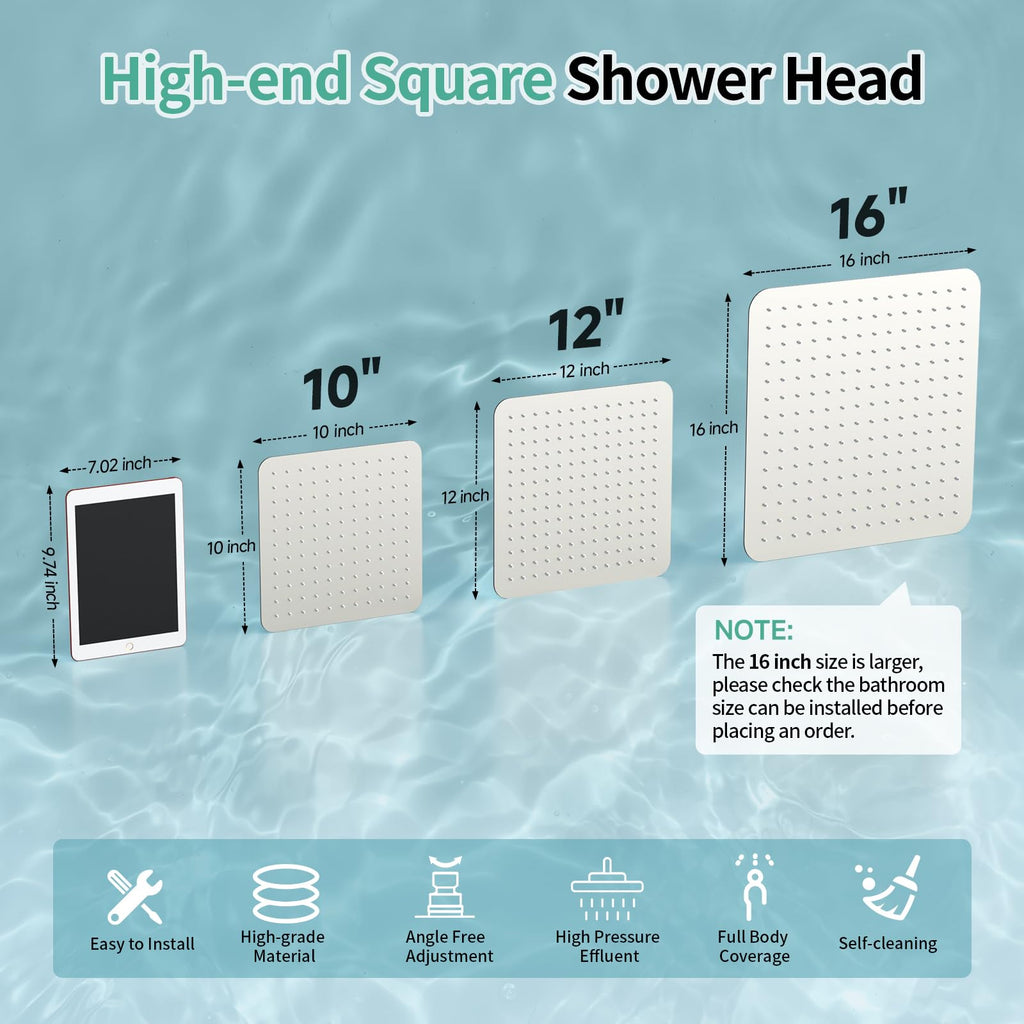 16 Inch Extra Large Rain Shower Head Brushed Nickel 304 Stainless Steel High Pressure Rainfall Showerhead Ultra Thin