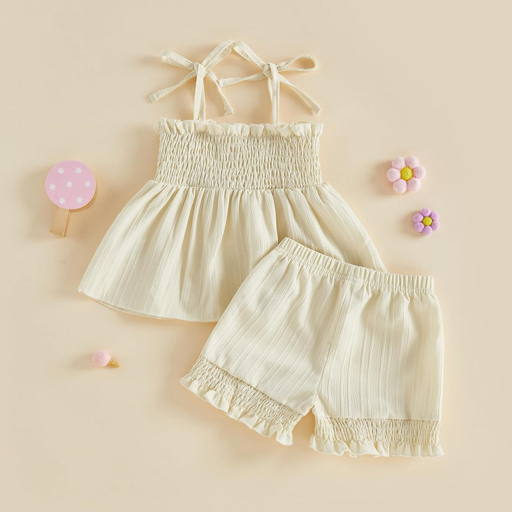 Baby Girl Summer Clothes 3D Floral Sleeveless Smocked Vest Tank Tops Ruffle Shorts Set Toddler Outfits For Girls