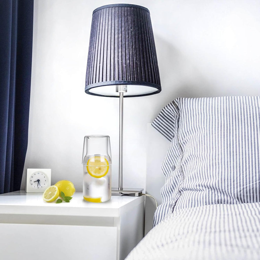 2 Sets 17 Oz Bedside Water Carafe and Glass Set, Nightstand Water Pitcher with Cup Lid, Juice & Mouthwash Bottle or