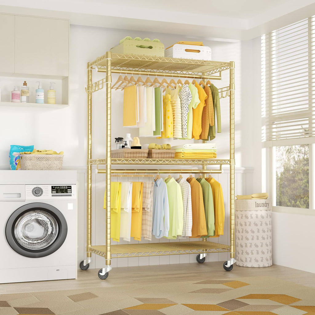 P1 Plus Rolling Clothes Rack, 22mm Diameter Heavy Duty Garment Rack