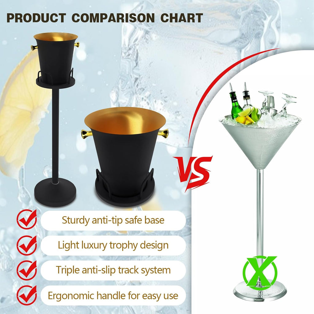 Champagne Bucket with Stand, Standing Ice Buckets 5L(Matter Black 1Pack)