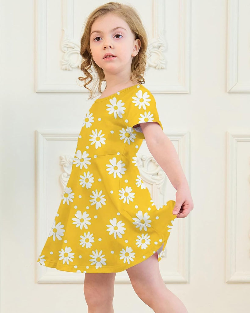 Girl's Dresses Cute Print Short Sleeve Casual Sundress for Girls