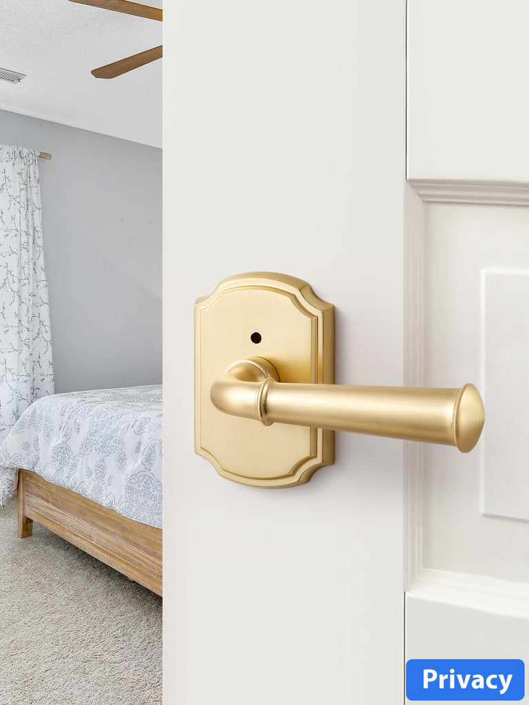Door Handle Brushed Gold Privacy Door Lever, 1 Pack