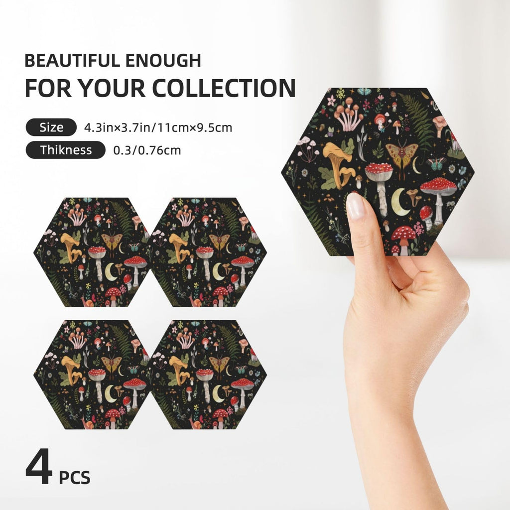 Gothic Witchy Absorbent Ceramic Coasters Set of 4 for Coffee Table Cup Bar Hexagon Coasters with Cork Base Home