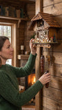 Cuckoo Palace German Cuckoo Clock – Black Forest Hillside Chalet with Animal Figures – Quartz Movement with Music – Night Silence Sensor...