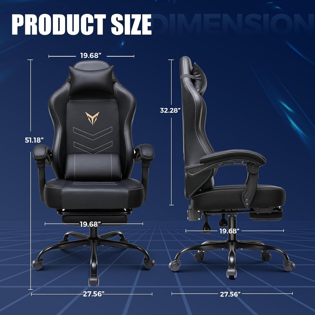 Gaming Chair with Footrest, Recliner Chair with Headrest & Lumbar Support, Linkage Armrest,Ergonomic Gaming Chair
