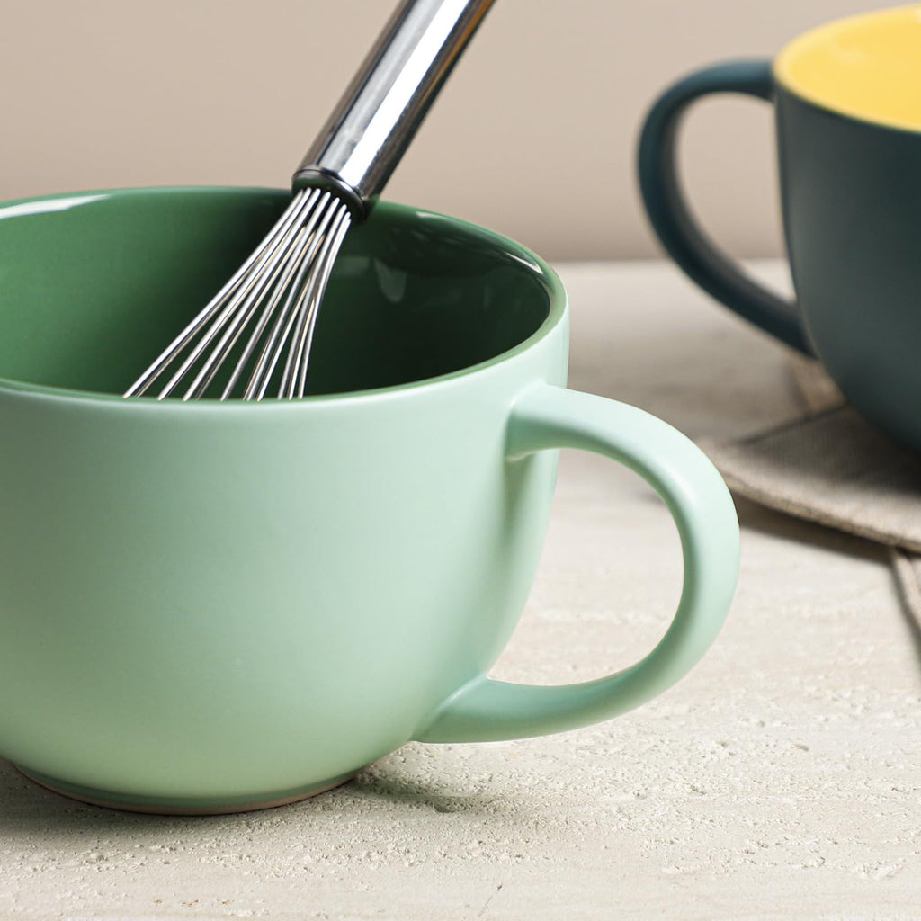 Simple Solid Color Kitchen Ceramic Mixing Bowl, 1 Quart Large Bowl, with Pouring Spout and Handle
