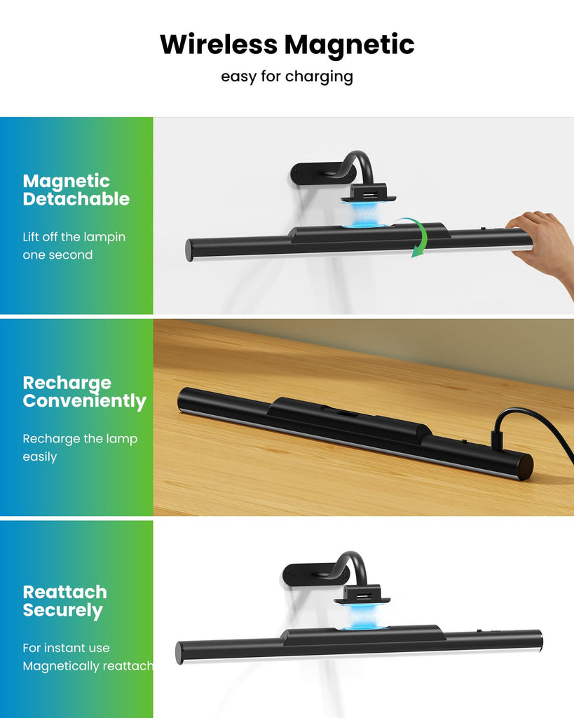 Picture Light for Wall Rechargeable Galley Light 16in Black