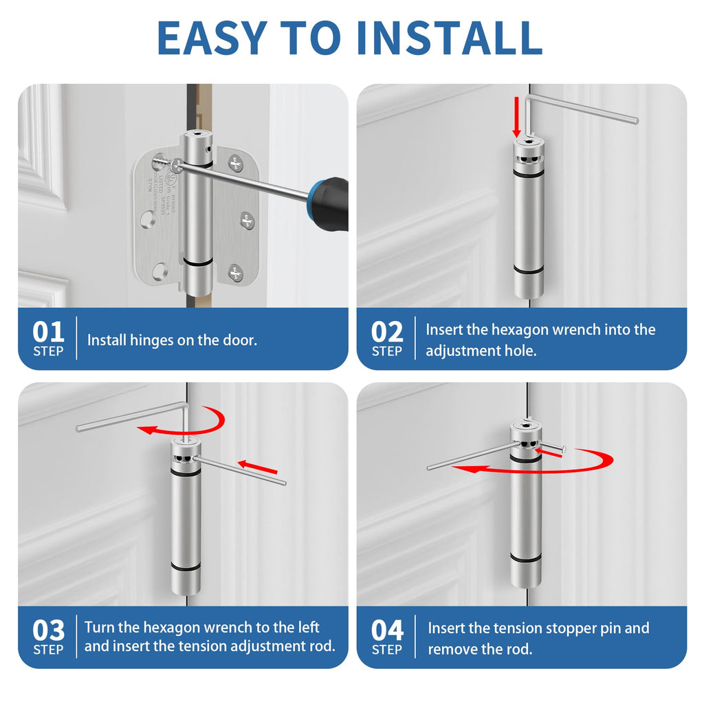 3.5 Inch Self Closing Door Hinges, 5/8" Radius Corners Spring Loaded Hings