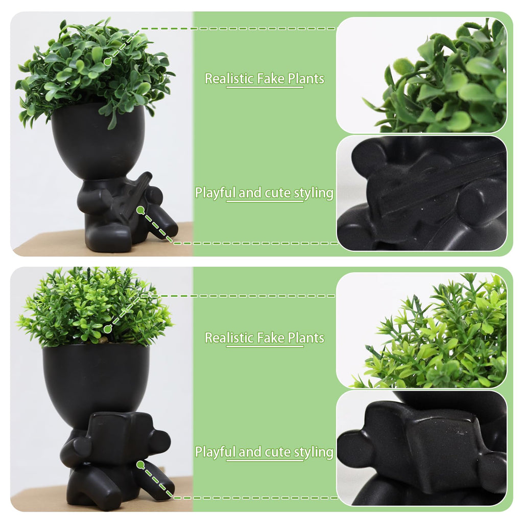 2 Pack Artificial Plants Desk Decorations, Cute Decorative Plants for Women, Small Fake Succulents Black Pot Bedroom