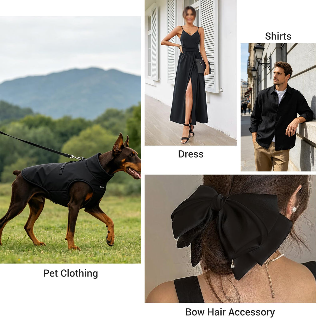 57"W x 36"L Black Fabric By The Yard 20% Cotton, 80% Polyester Homespun Fabric for DIY, Handmade, Sewing and Home