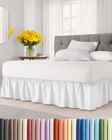 CGK Wrap Around Dust Ruffle Bed Skirt - Queen Size, 15" Inch, White