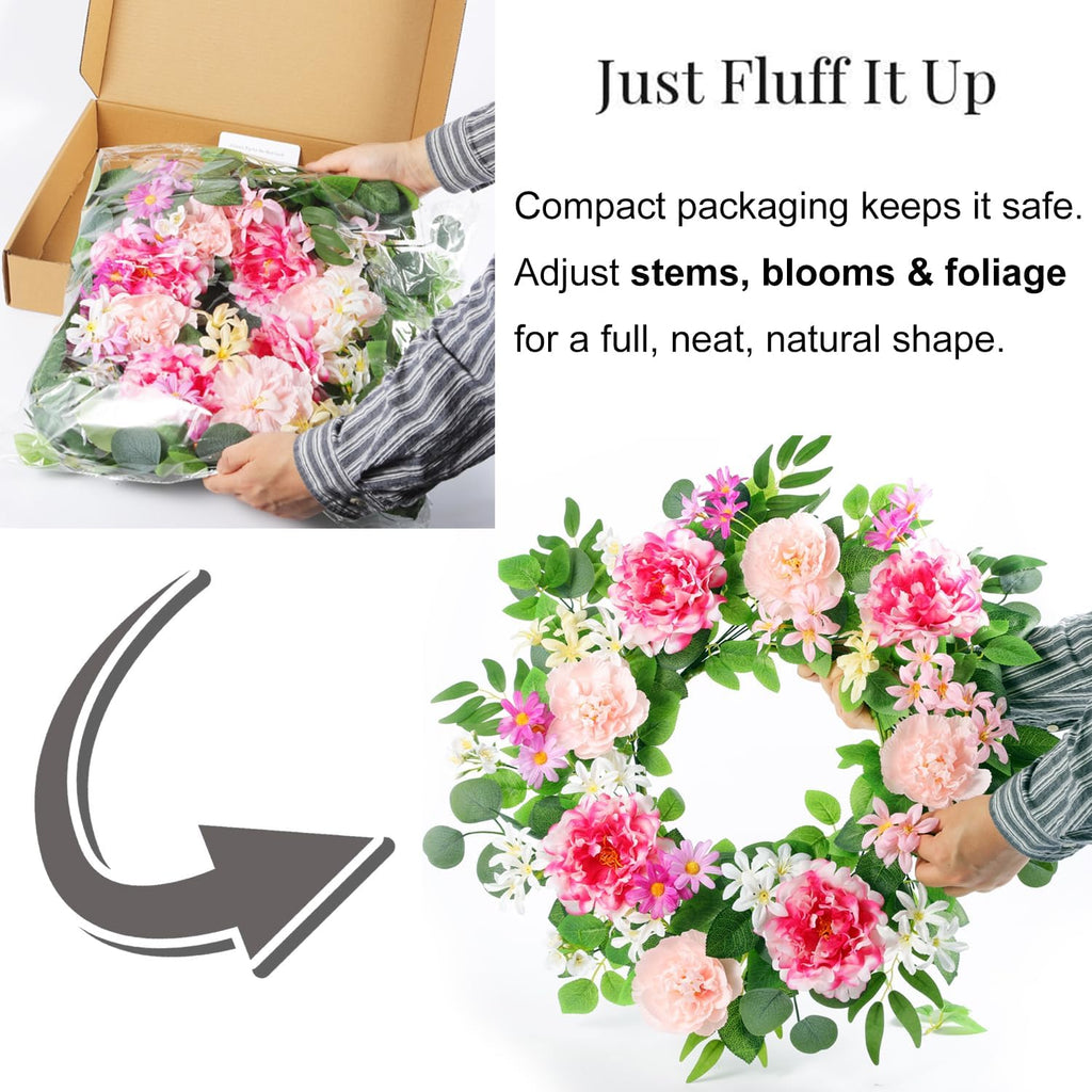 24 Inch Large Front Door Wreath - Full Artificial Floral Spring Wreath for Front Door, Indoor Outdoor Door